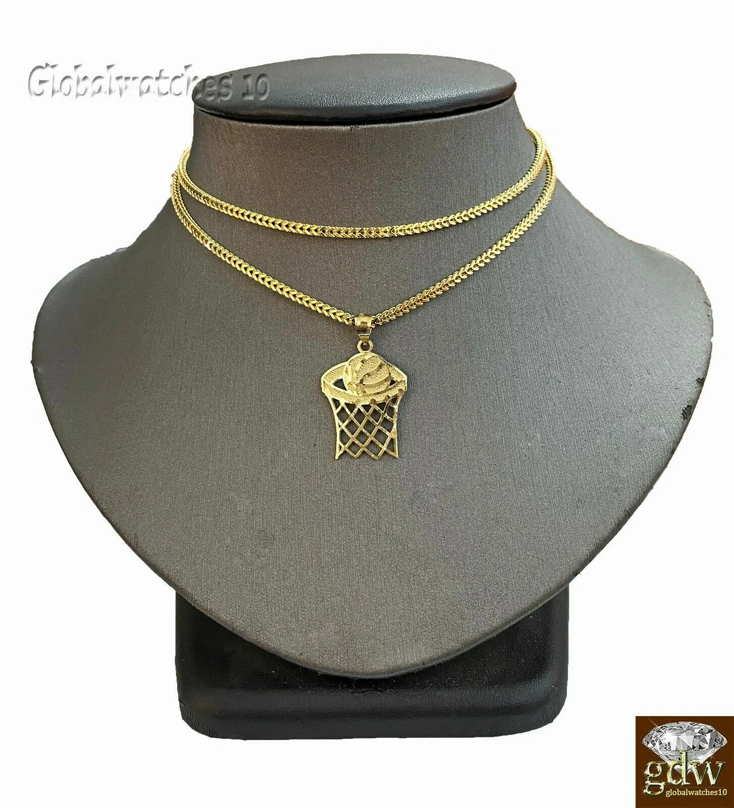 10k Gold Basketball Court Pendant with Franco Chain 20" 22" 24" Inch Real