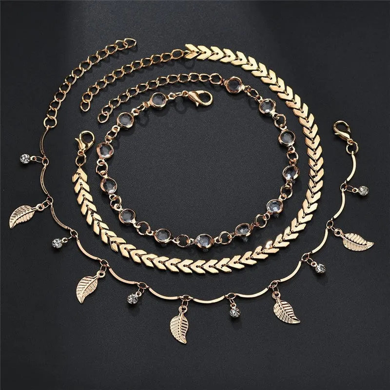 3pcs/set Anklets for Women Foot Accessories
