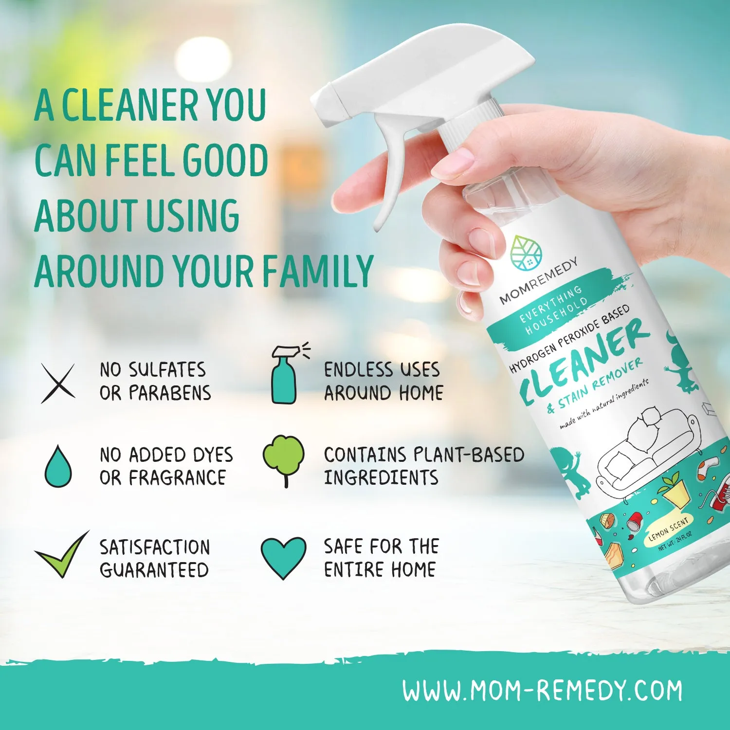 64oz Hydrogen Peroxide based Cleaner & Stain Remover with Reusable Glass Bottle