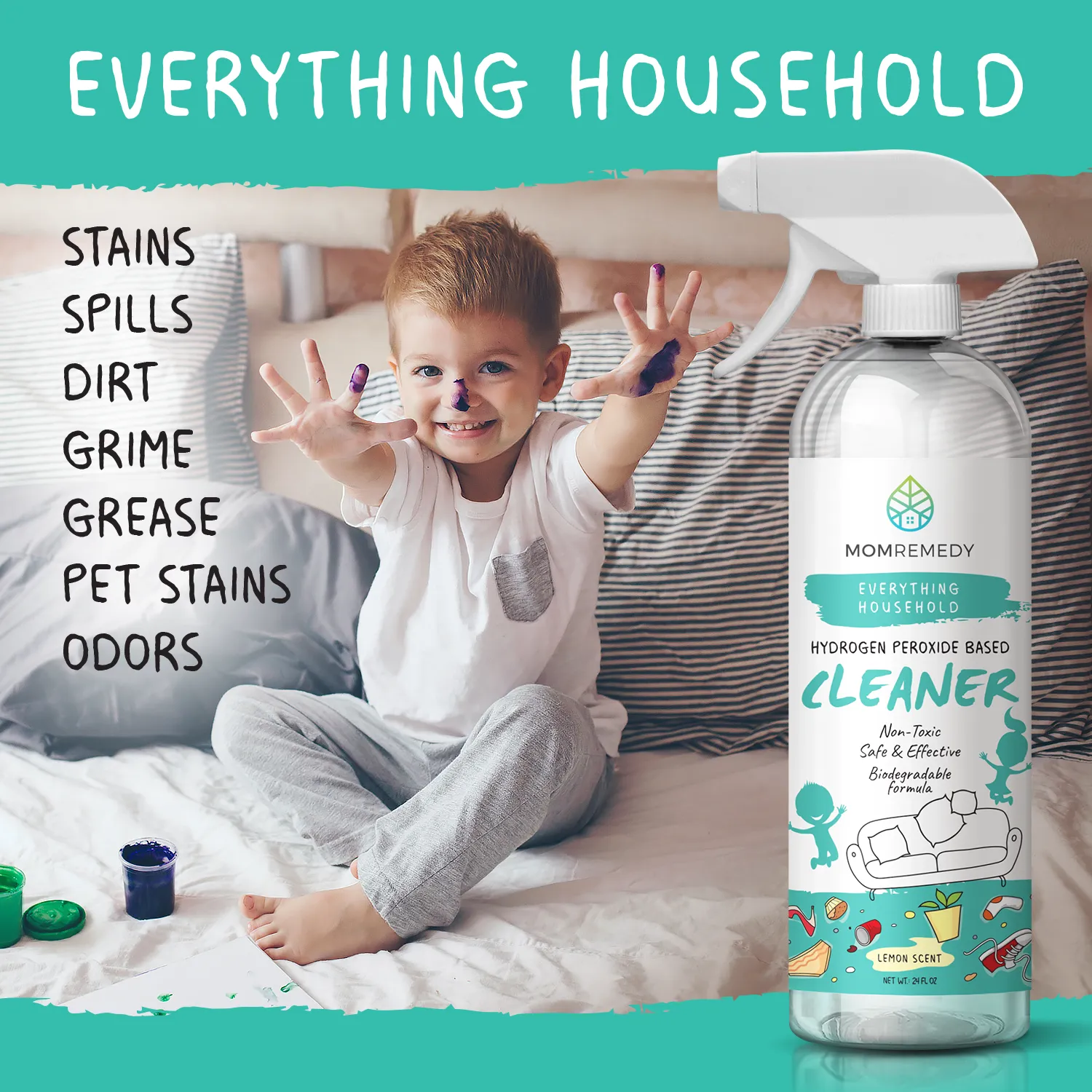 64oz Hydrogen Peroxide based Cleaner & Stain Remover with Reusable Glass Bottle