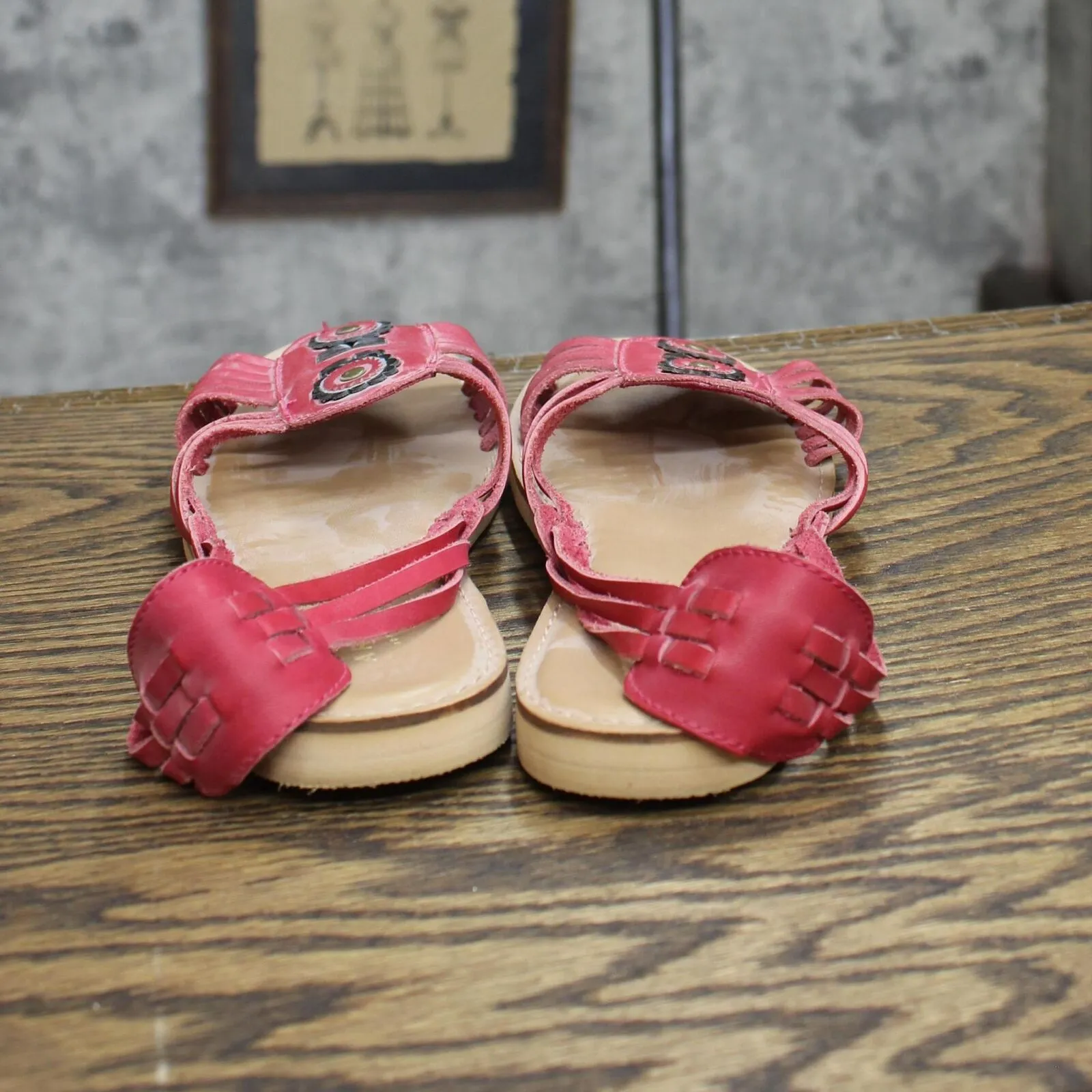 Arizona Jean Company Womens Vintage Franny Aztec Strappy Sandals Red 6M