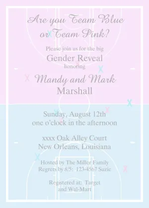 BASKETBALL COURTS PINK AND BLUE CUSTOM INVITATION