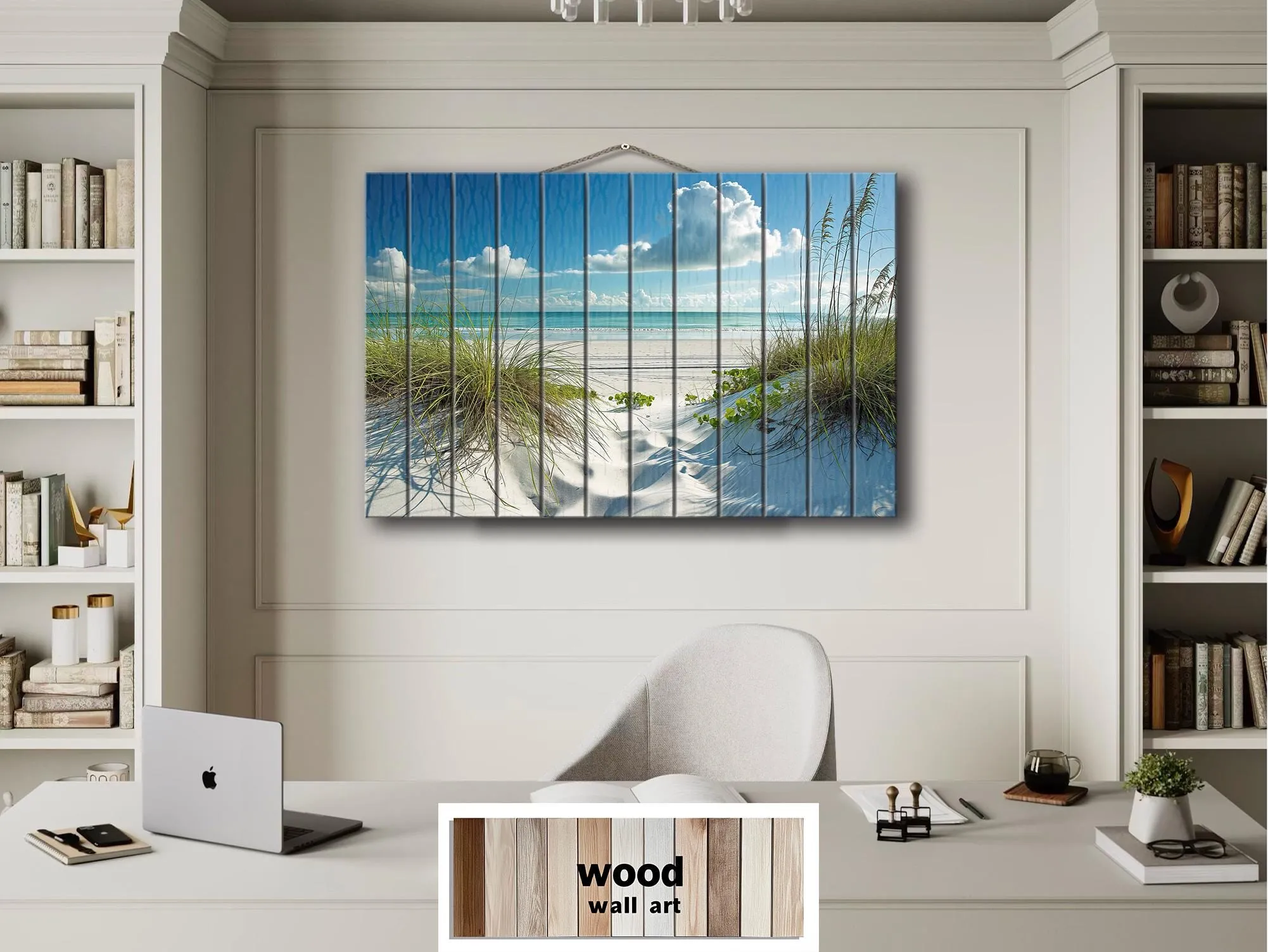 Beach Wood Wall Art - White Dunes And Grass Wood Sign