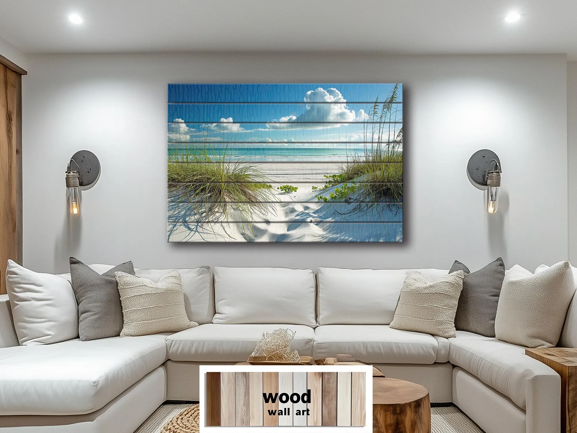 Beach Wood Wall Art - White Dunes And Grass Wood Sign