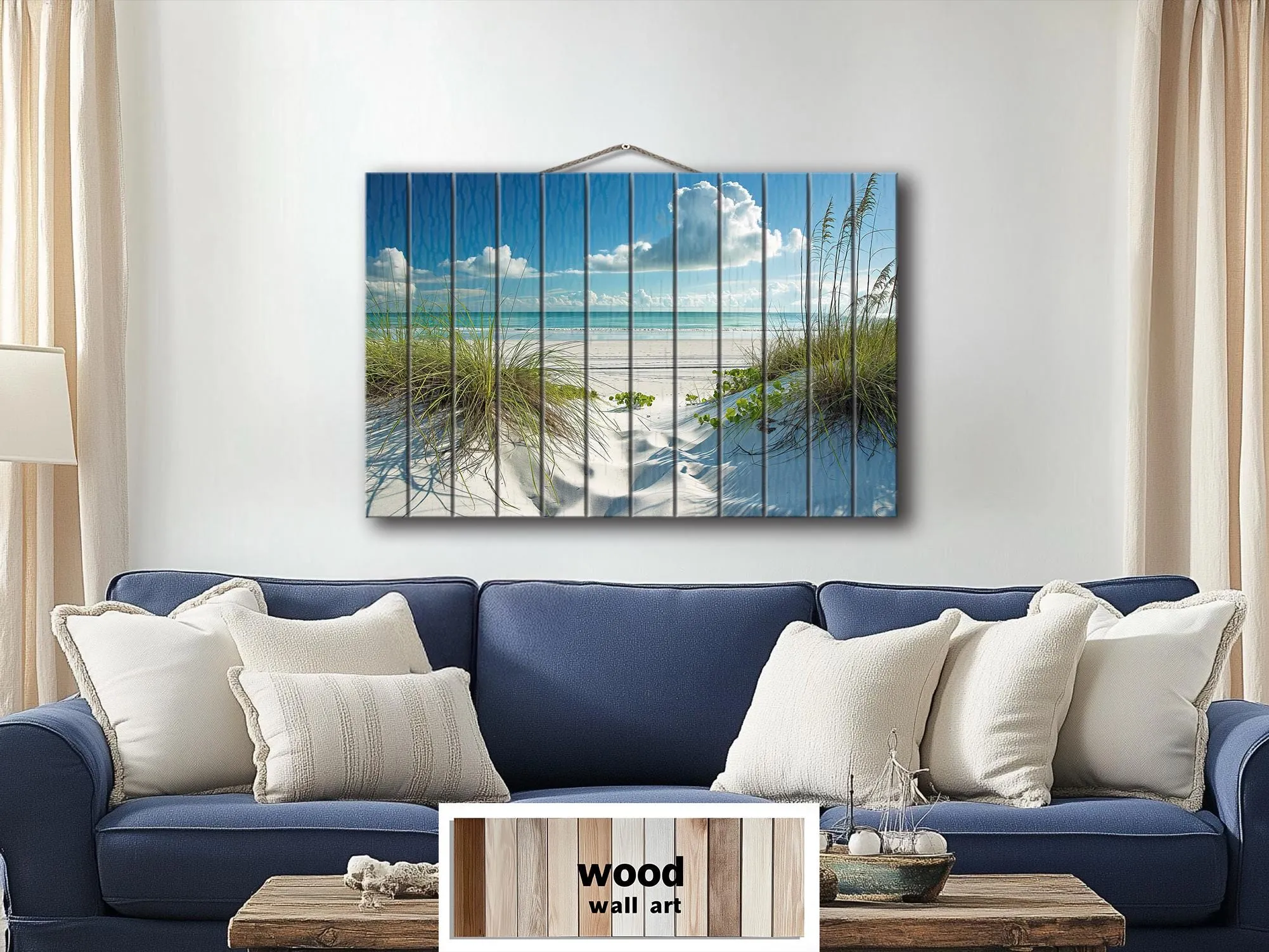 Beach Wood Wall Art - White Dunes And Grass Wood Sign
