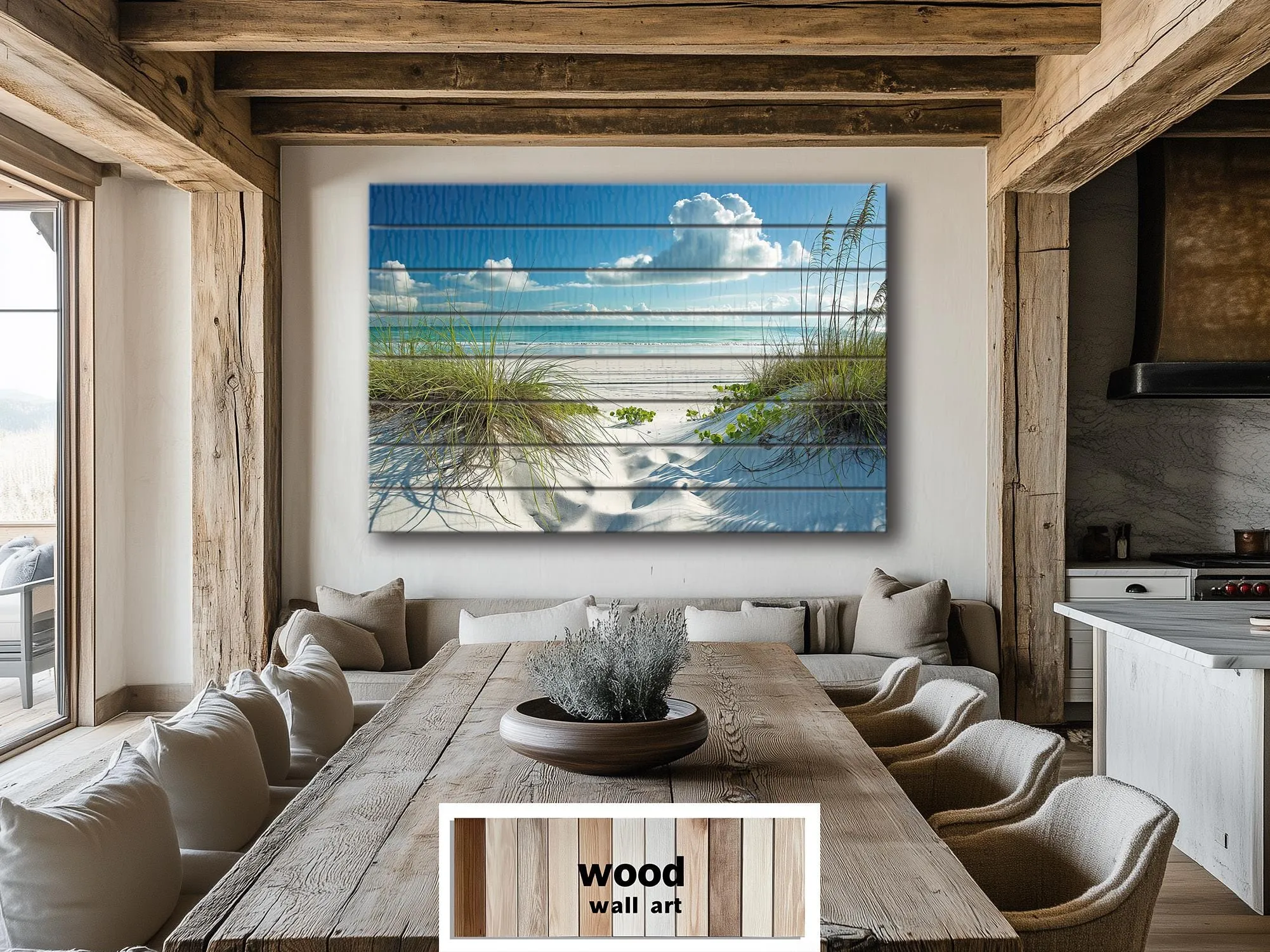 Beach Wood Wall Art - White Dunes And Grass Wood Sign