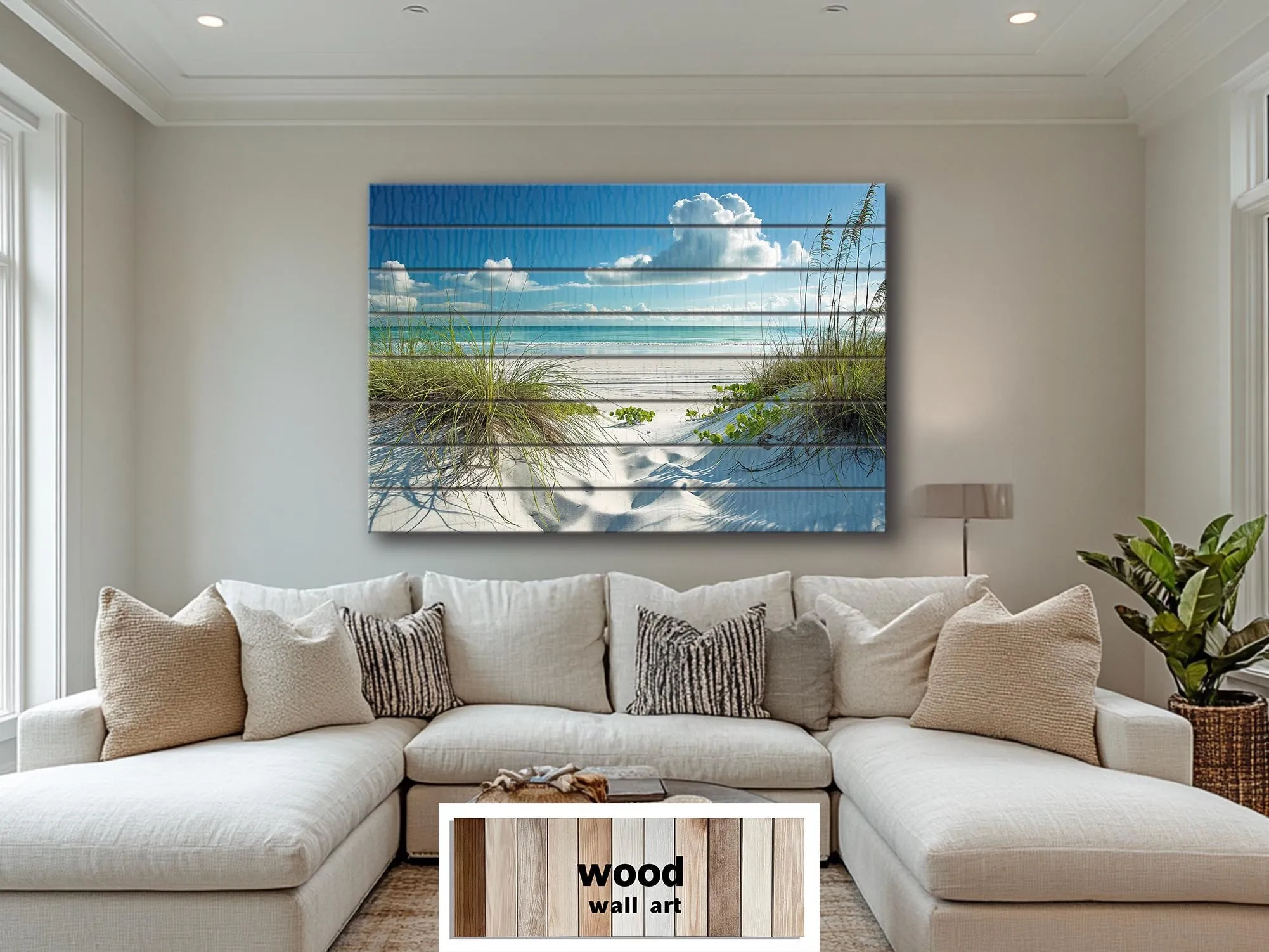 Beach Wood Wall Art - White Dunes And Grass Wood Sign