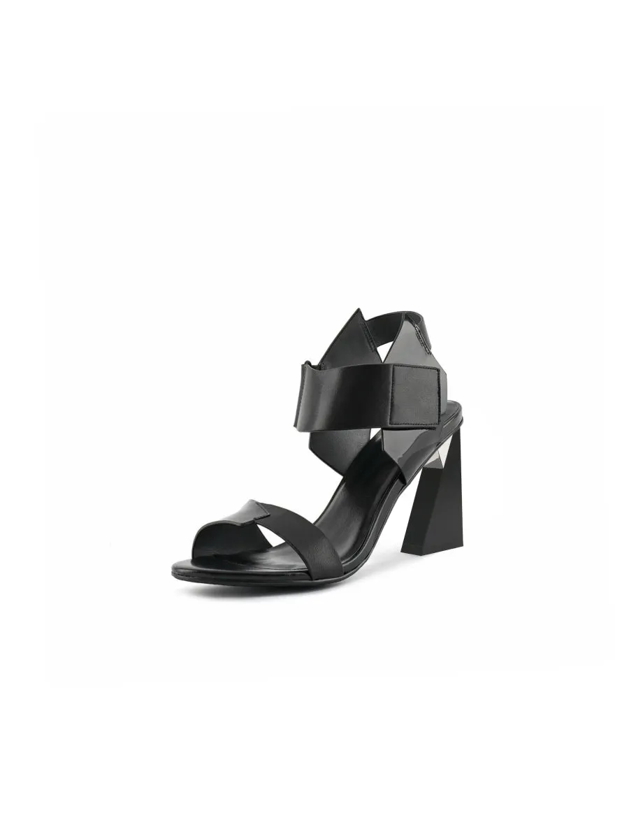 Cheska Black Leather Heel