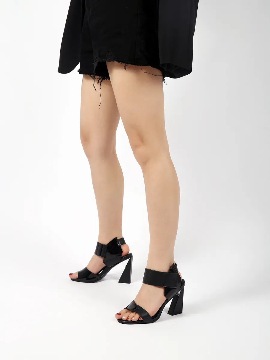 Cheska Black Leather Heel