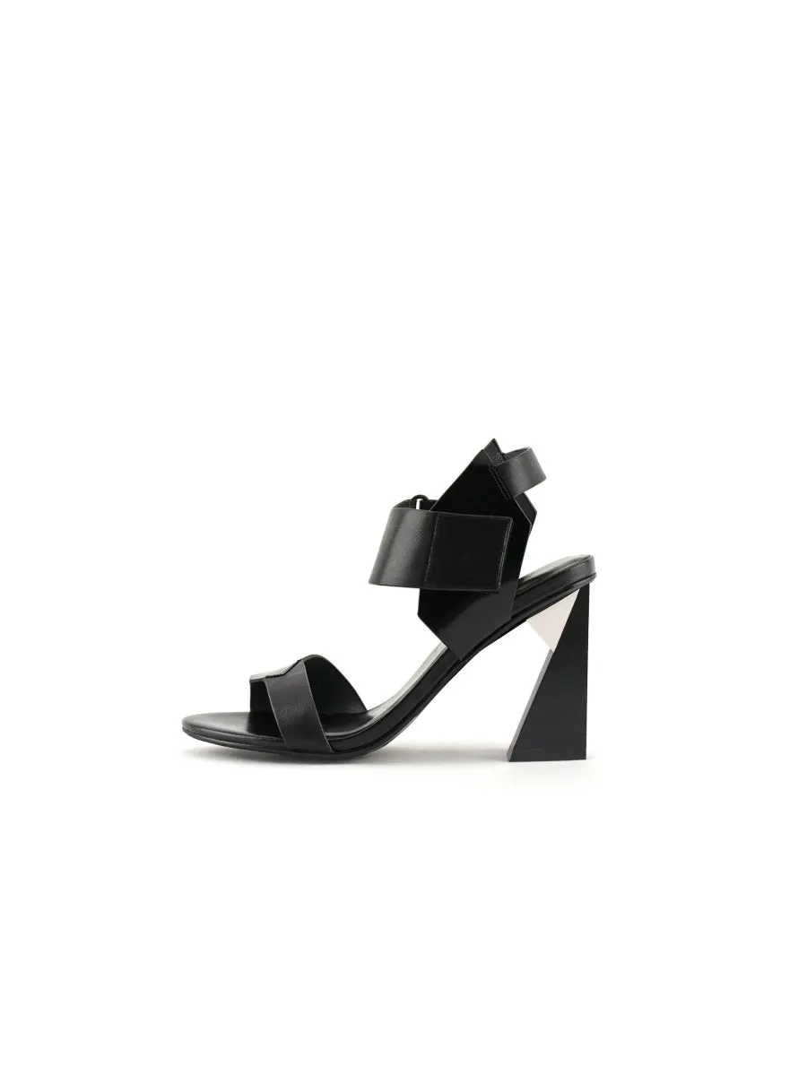 Cheska Black Leather Heel