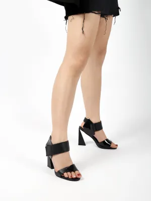 Cheska Black Leather Heel