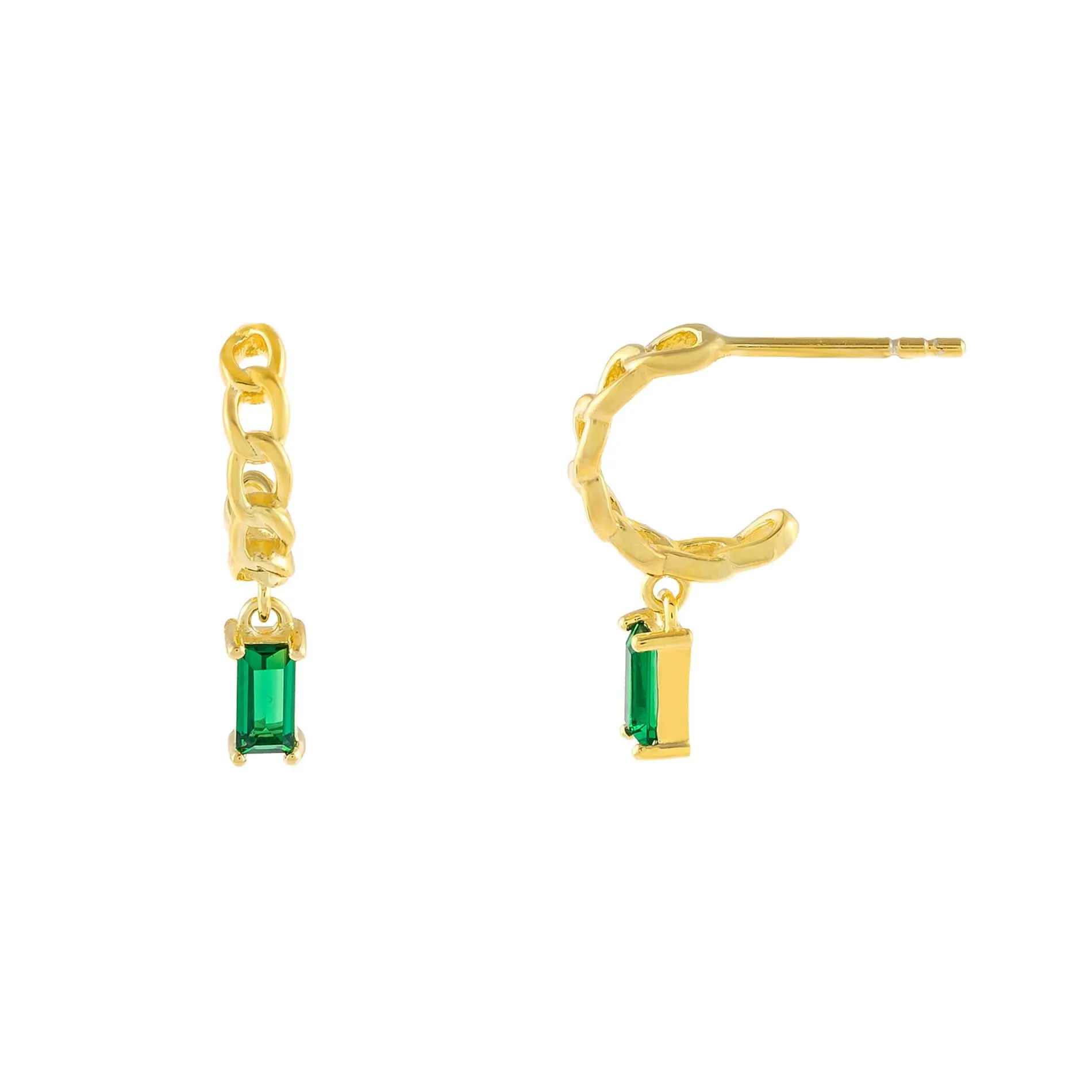 CZ Baguette Cuban Hoop Earring