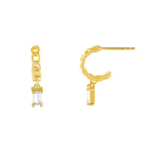 CZ Baguette Cuban Hoop Earring