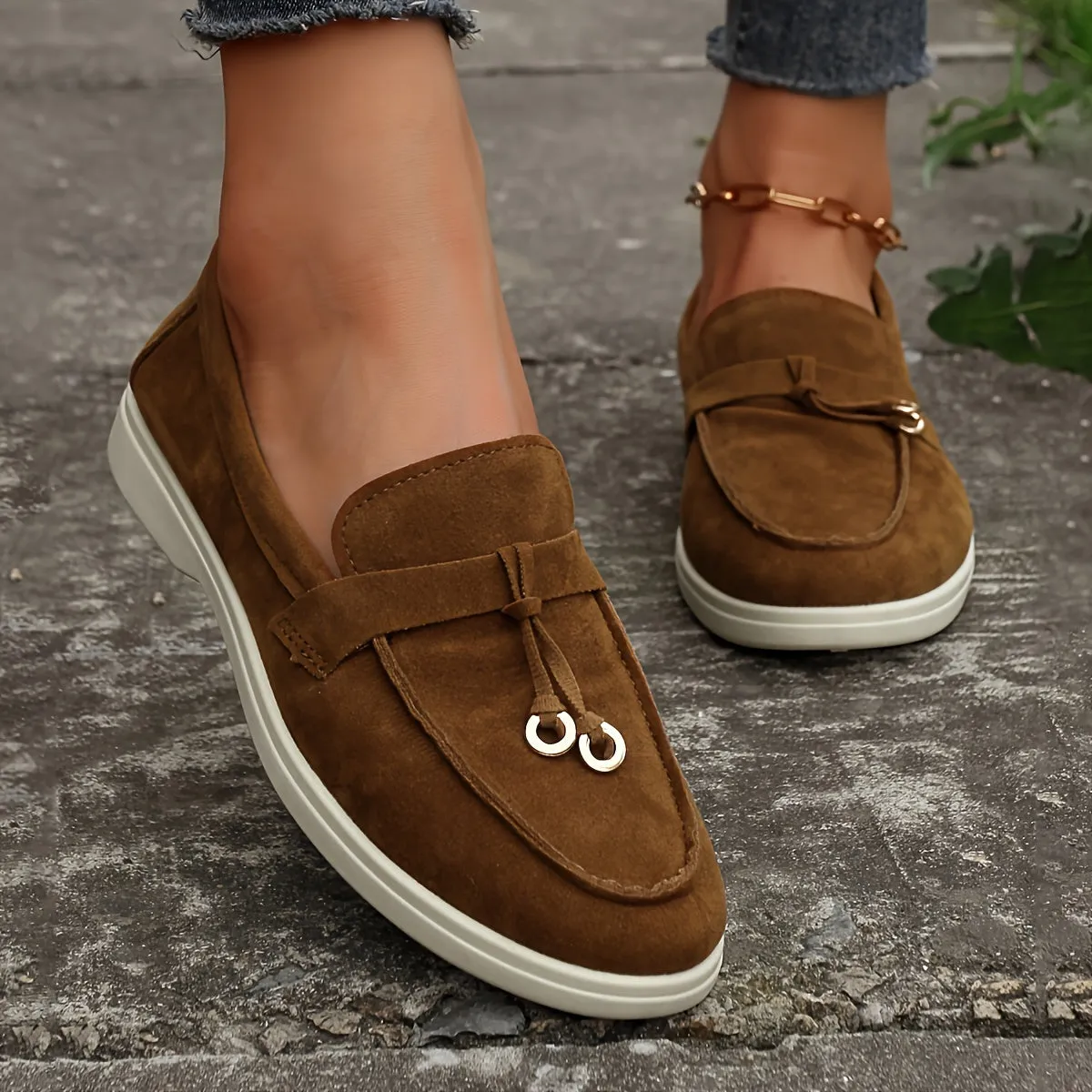 Dames loafers met kwastjes en ijzeren ring, slip-on platte schoenen met ronde tenen