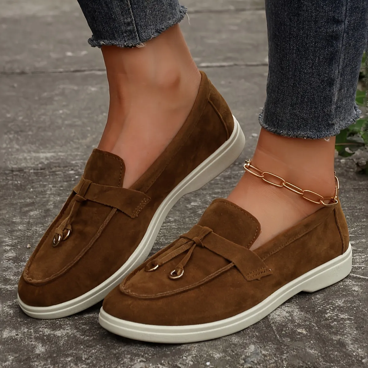 Dames loafers met kwastjes en ijzeren ring, slip-on platte schoenen met ronde tenen