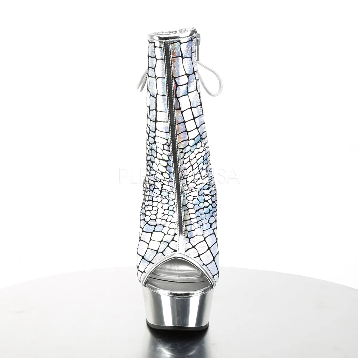 DELIGHT-1018HG  Silver Hologram Ostrich Pu/Silver Chrome