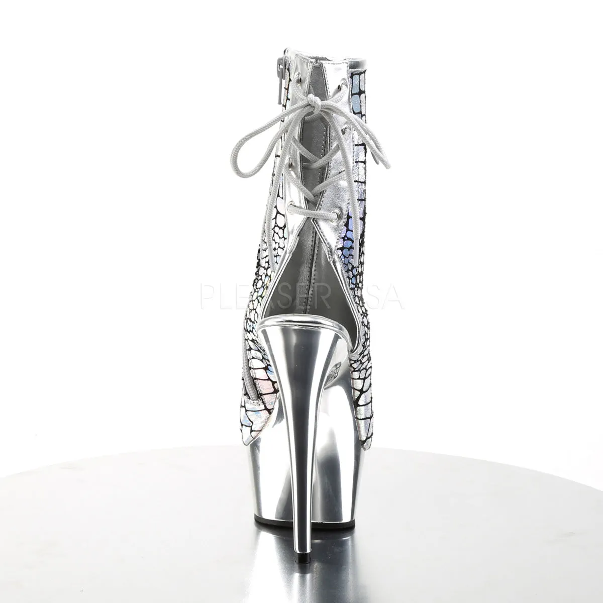 DELIGHT-1018HG  Silver Hologram Ostrich Pu/Silver Chrome
