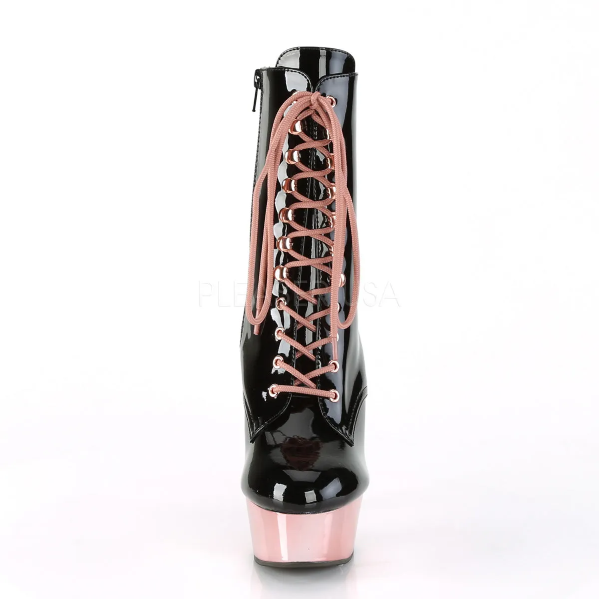 DELIGHT-1020  Black Patent/Rose Gold Chrome