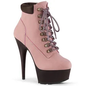 DELIGHT-600TL-02  Baby Pink Nubuck Faux Leather/Dark Brown Matte