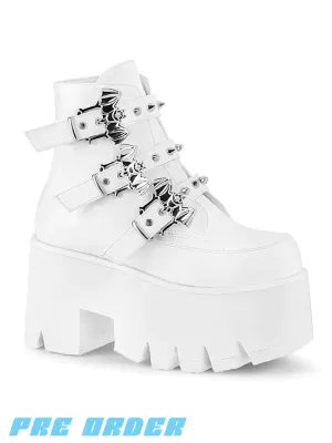 DEMONIA ASHES-55 - WHITE VEGAN LEATHER - WOMENS SIZE 7