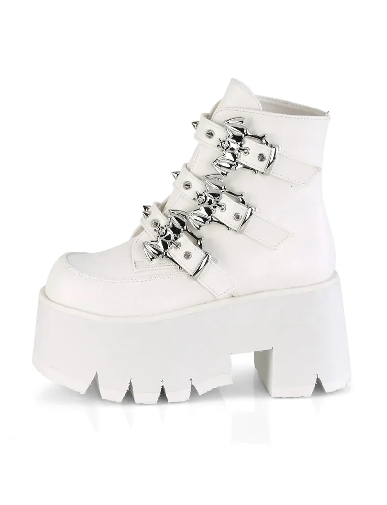 DEMONIA ASHES-55 - WHITE VEGAN LEATHER - WOMENS SIZE 7