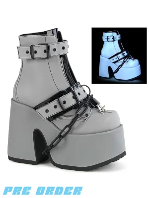 DEMONIA CAMEL-205 BOOTS - GREY REFLECTIVE ✰ PRE ORDER ✰