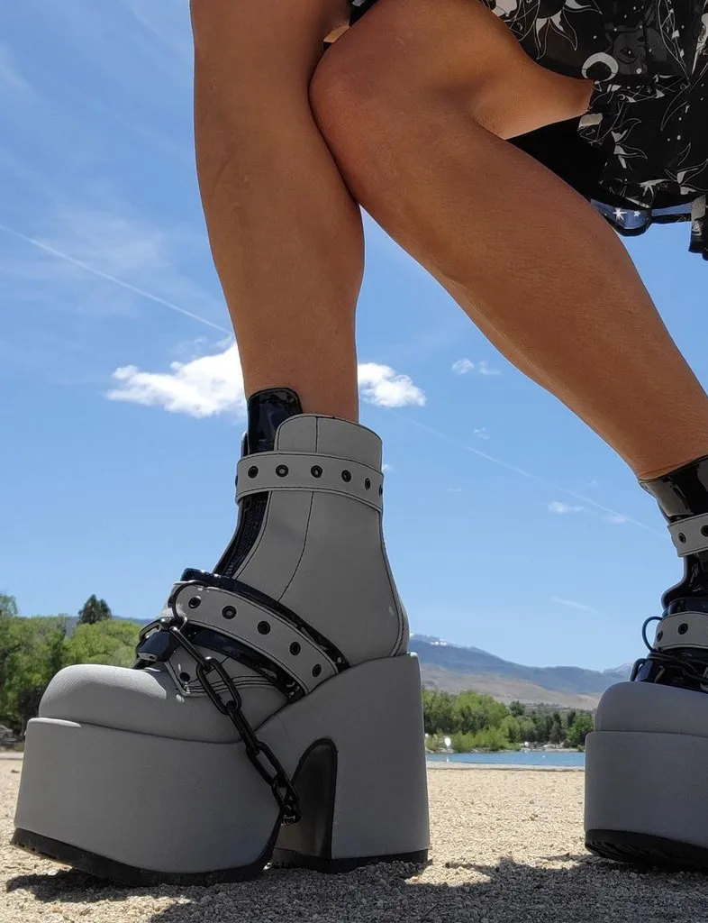 DEMONIA CAMEL-205 BOOTS - GREY REFLECTIVE ✰ PRE ORDER ✰