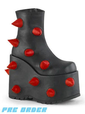 DEMONIA SLAY-77 - BLACK & RED VEGAN LEATHER ✰ PRE ORDER ✰