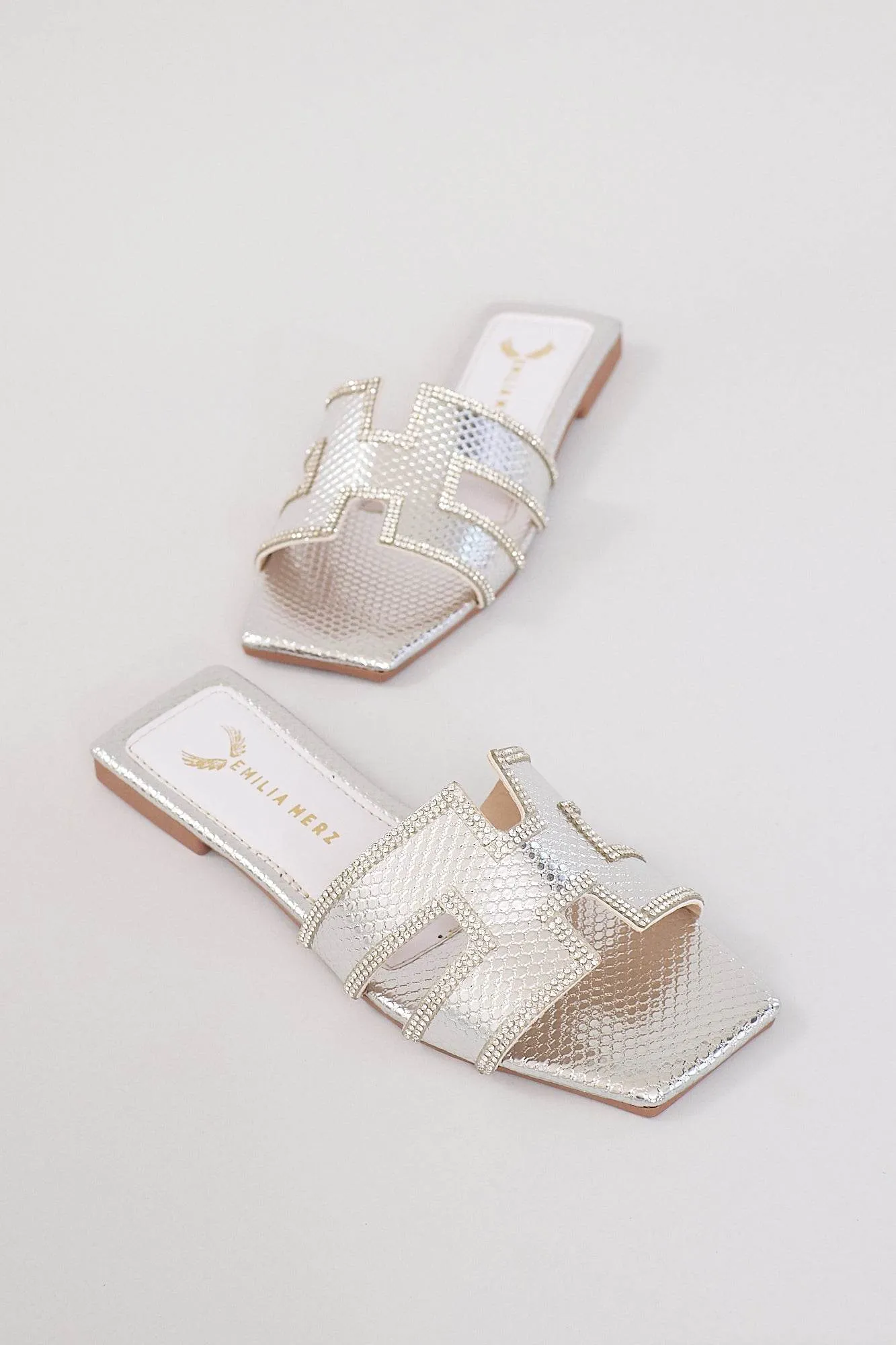 Dubai H Flats - Rhinestone Silver