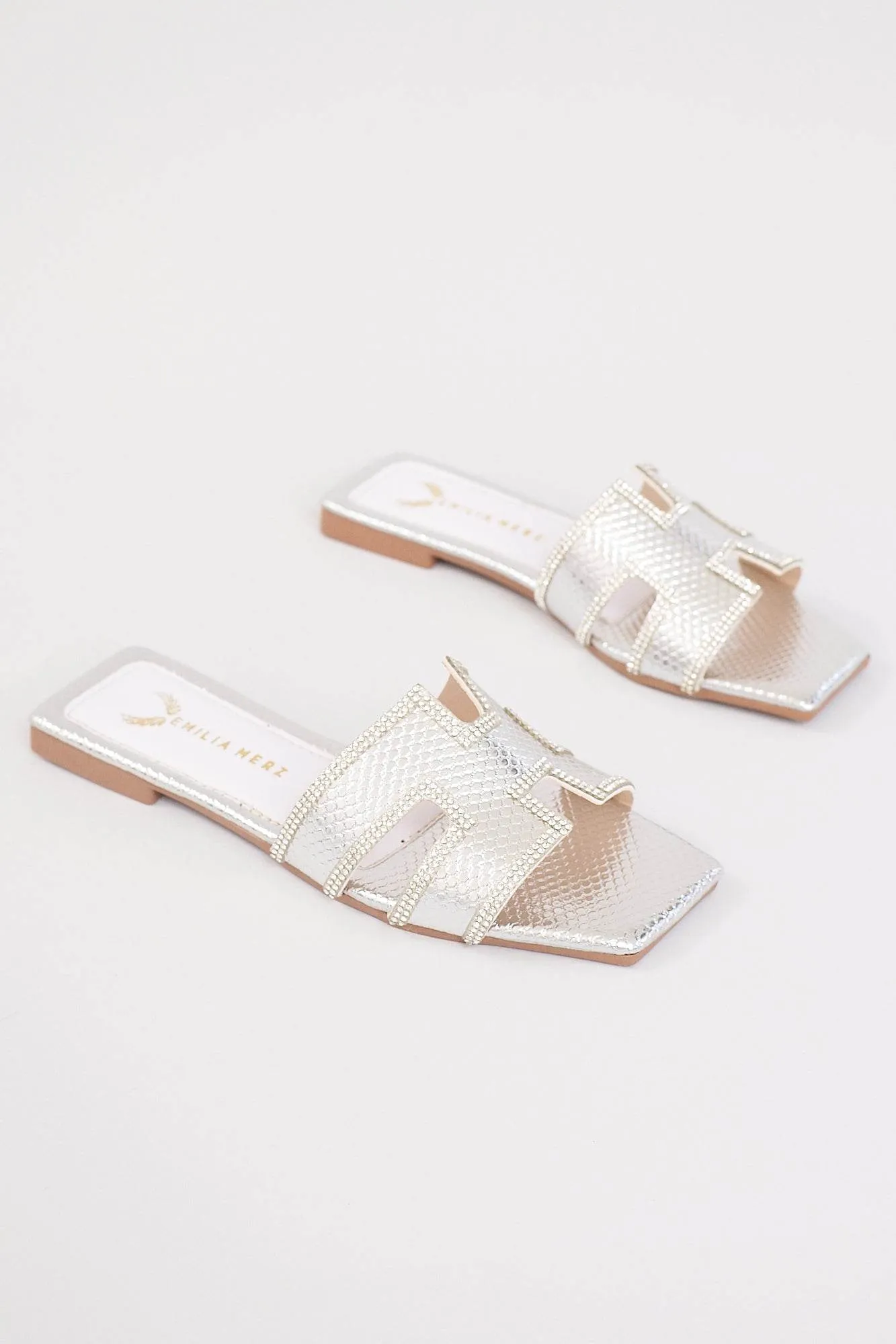 Dubai H Flats - Rhinestone Silver