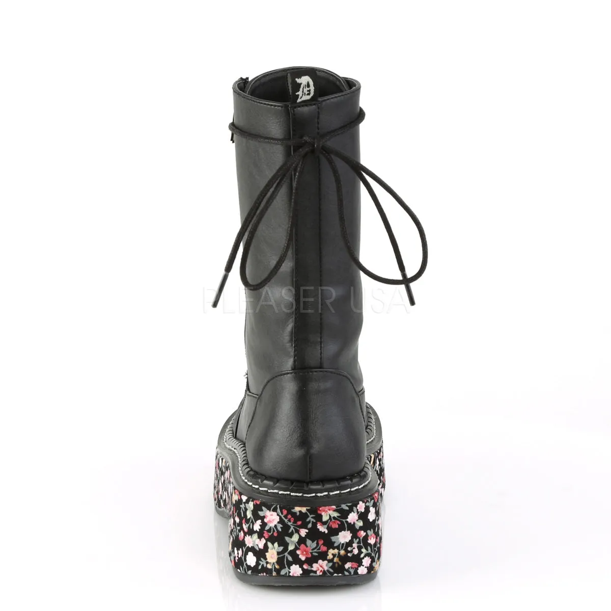 EMILY-350  Black Vegan Leather-Floral Fabric