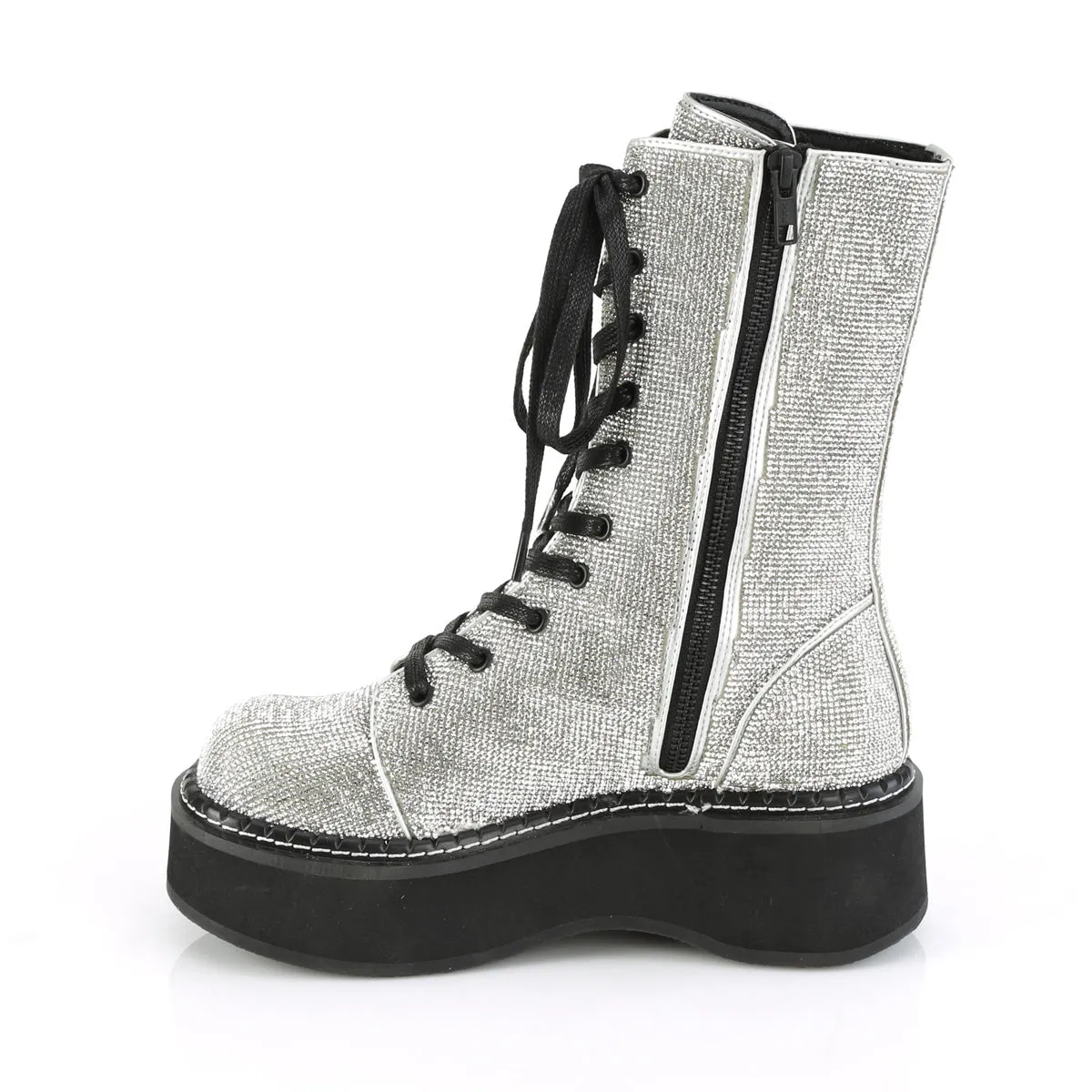 EMILY-362  Silver Vegan Leather-Rhinestone