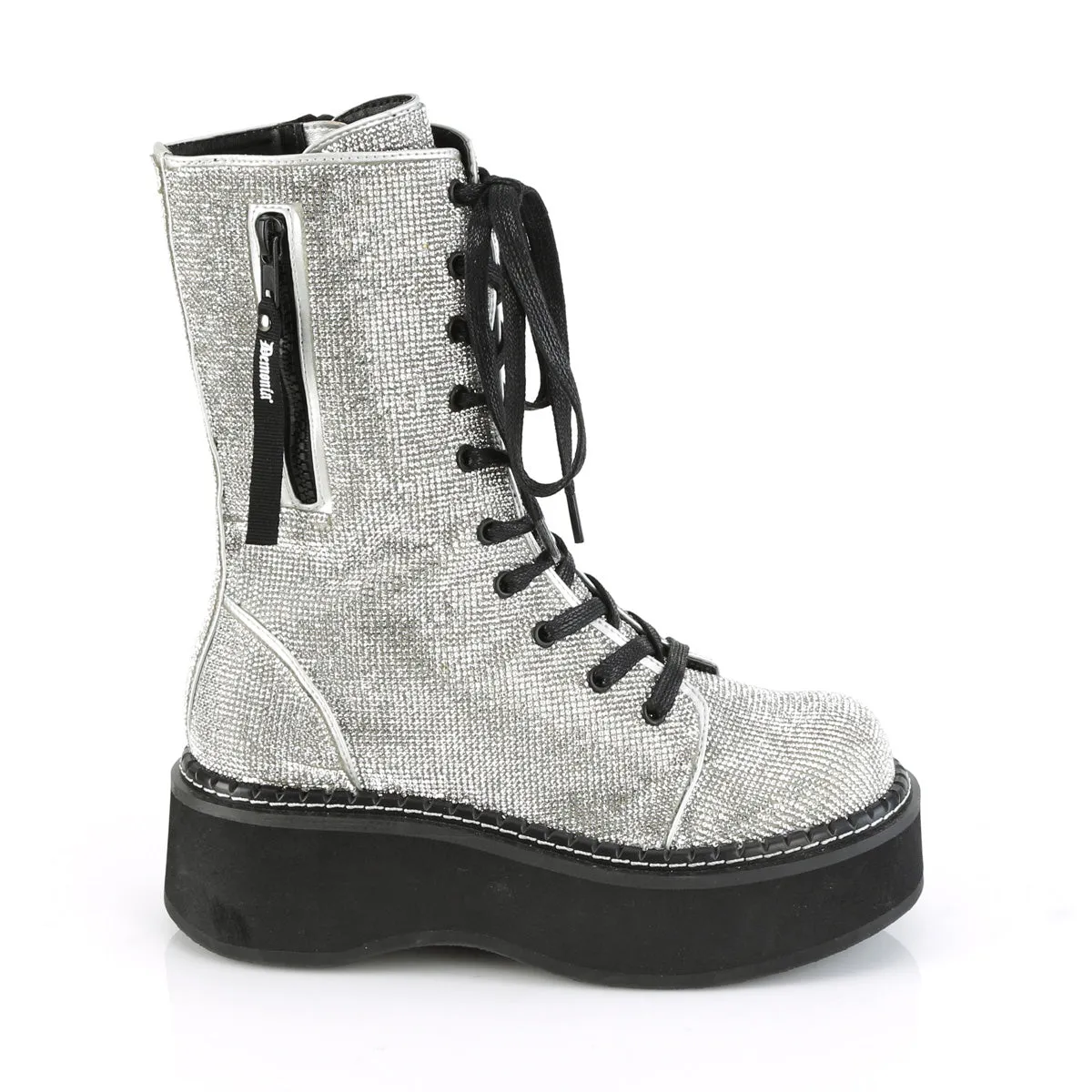 EMILY-362  Silver Vegan Leather-Rhinestone