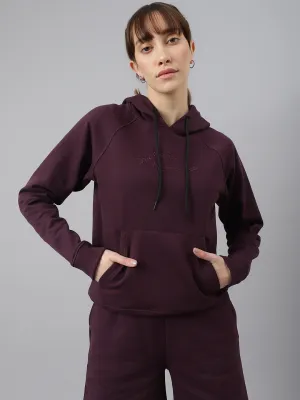 Fitkin Women Purple Fleece Regular Fit Hooded Sweatshirt