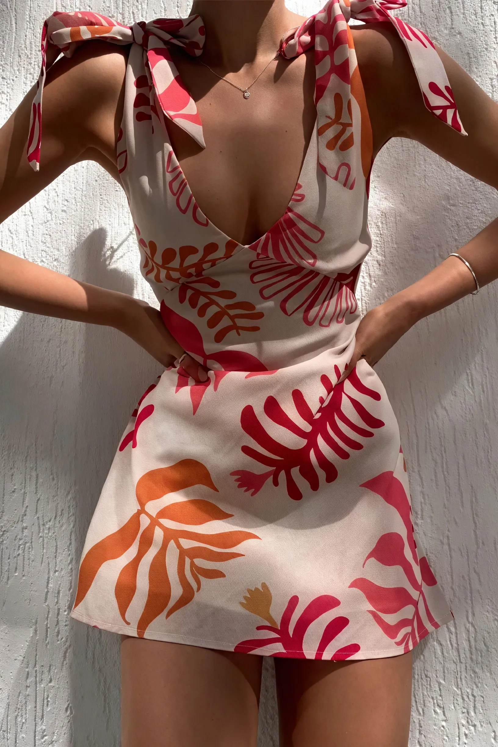 Floral Mini Dress with Tie Straps
