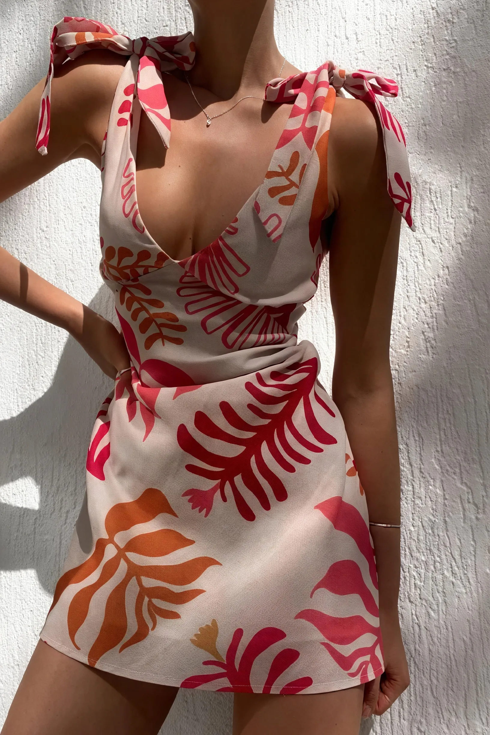 Floral Mini Dress with Tie Straps