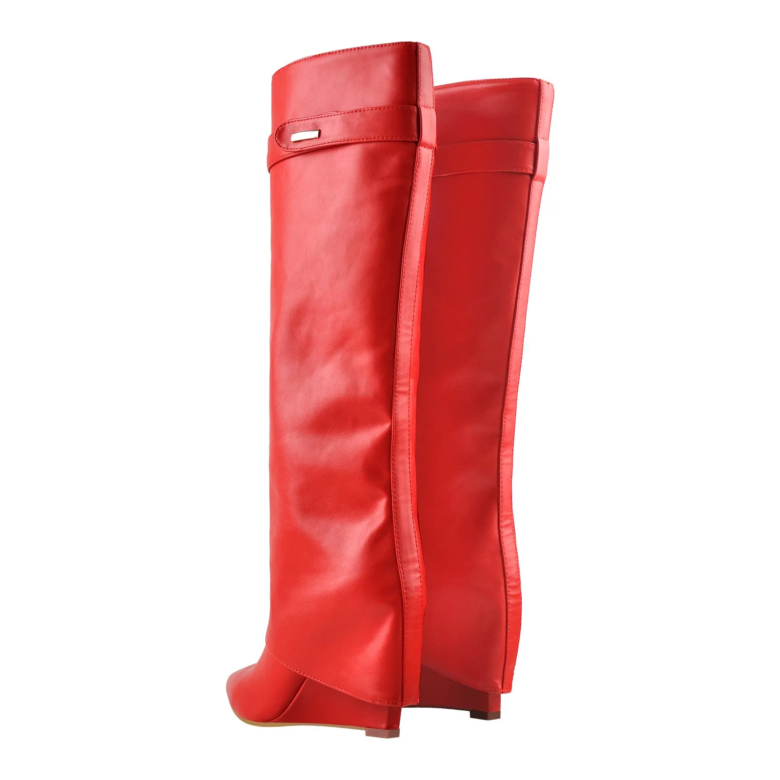 Fold Over Wedge Pointed Toe Black Boots