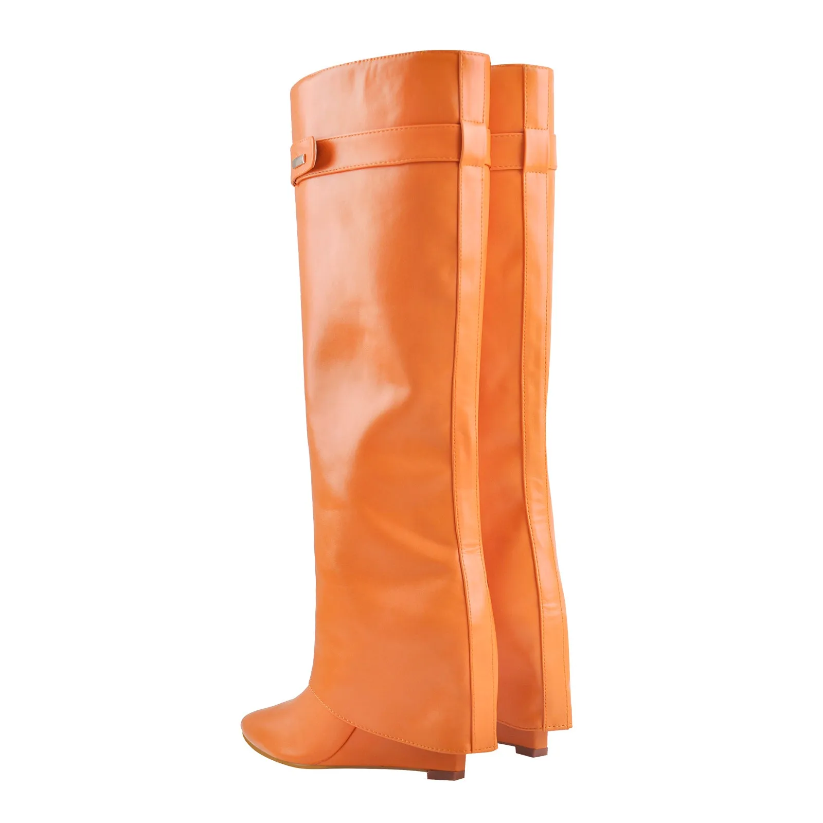 Fold Over Wedge Pointed Toe Black Boots