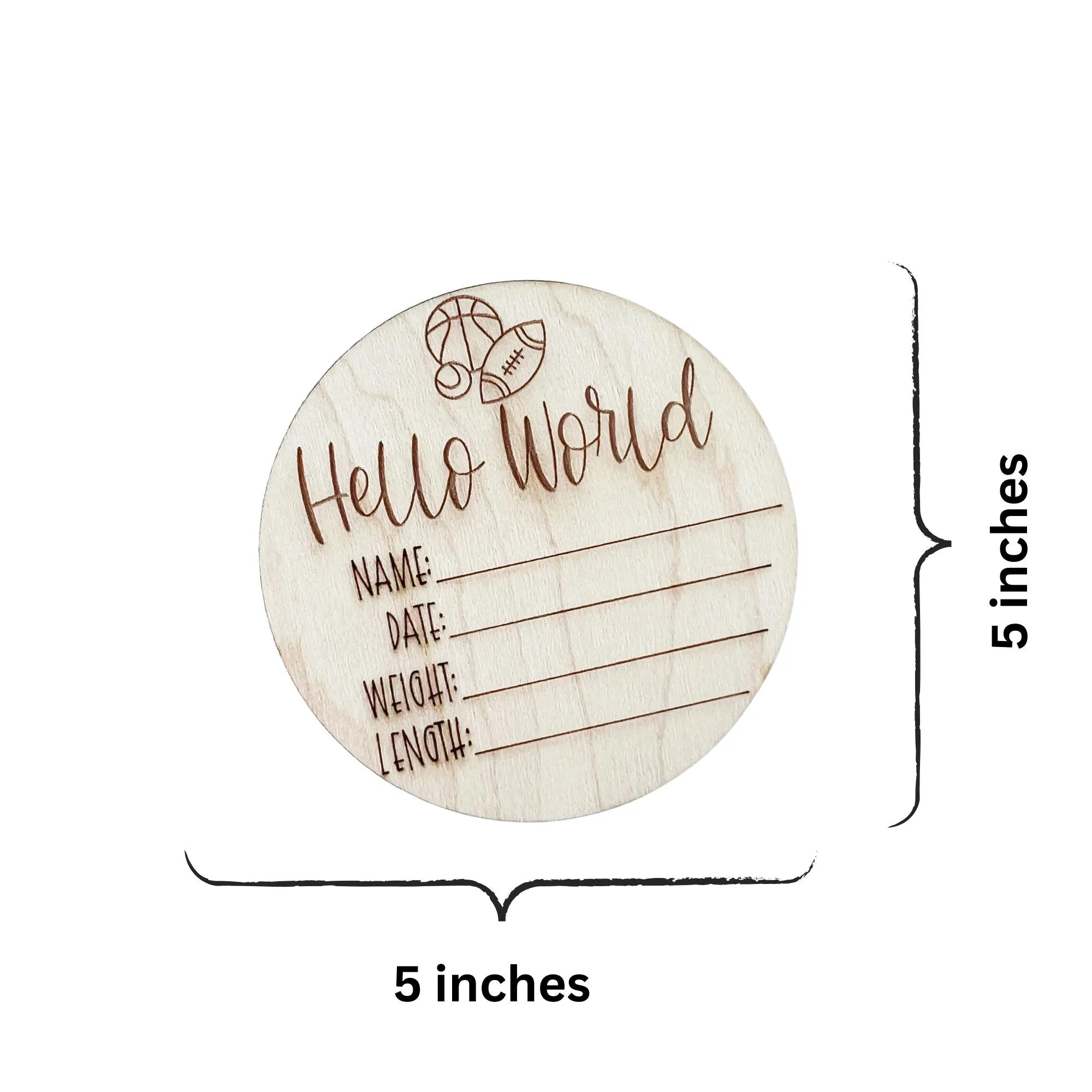Football Wooden Baby Birth Announcement, Newborn Hospital Disc, 5x5 inches Sports Baby Shower Gift for Boys