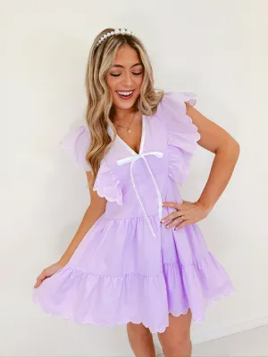 Frolicking Fun V-Neck Ruffled Mini Dress - Lavender
