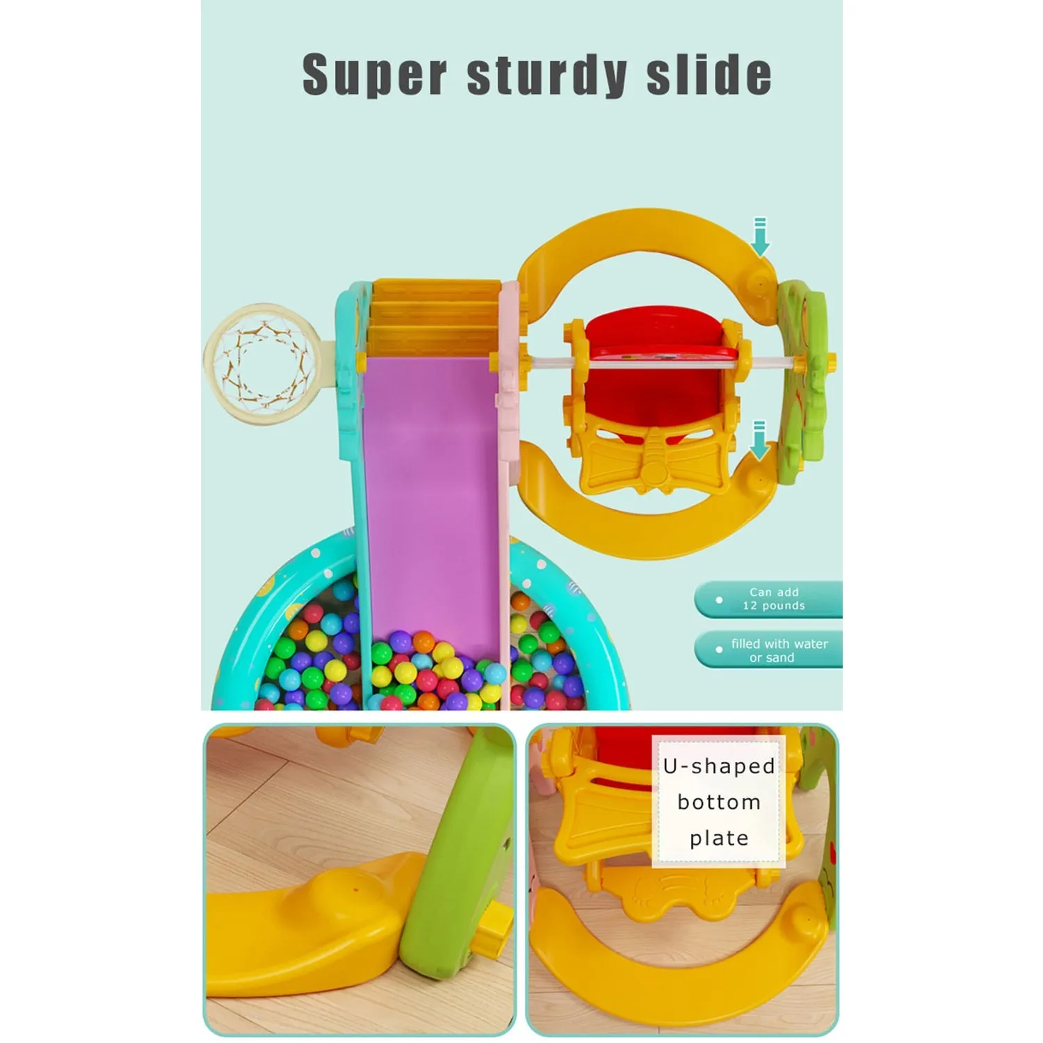 Giraffe 5-in-1 Kids Slide & Swing Set | Football | Basketball Hoop | Ring Toss