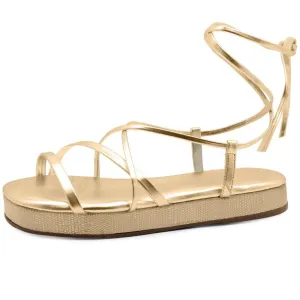 Gold Strappy Tie-Up Flatform Sandals