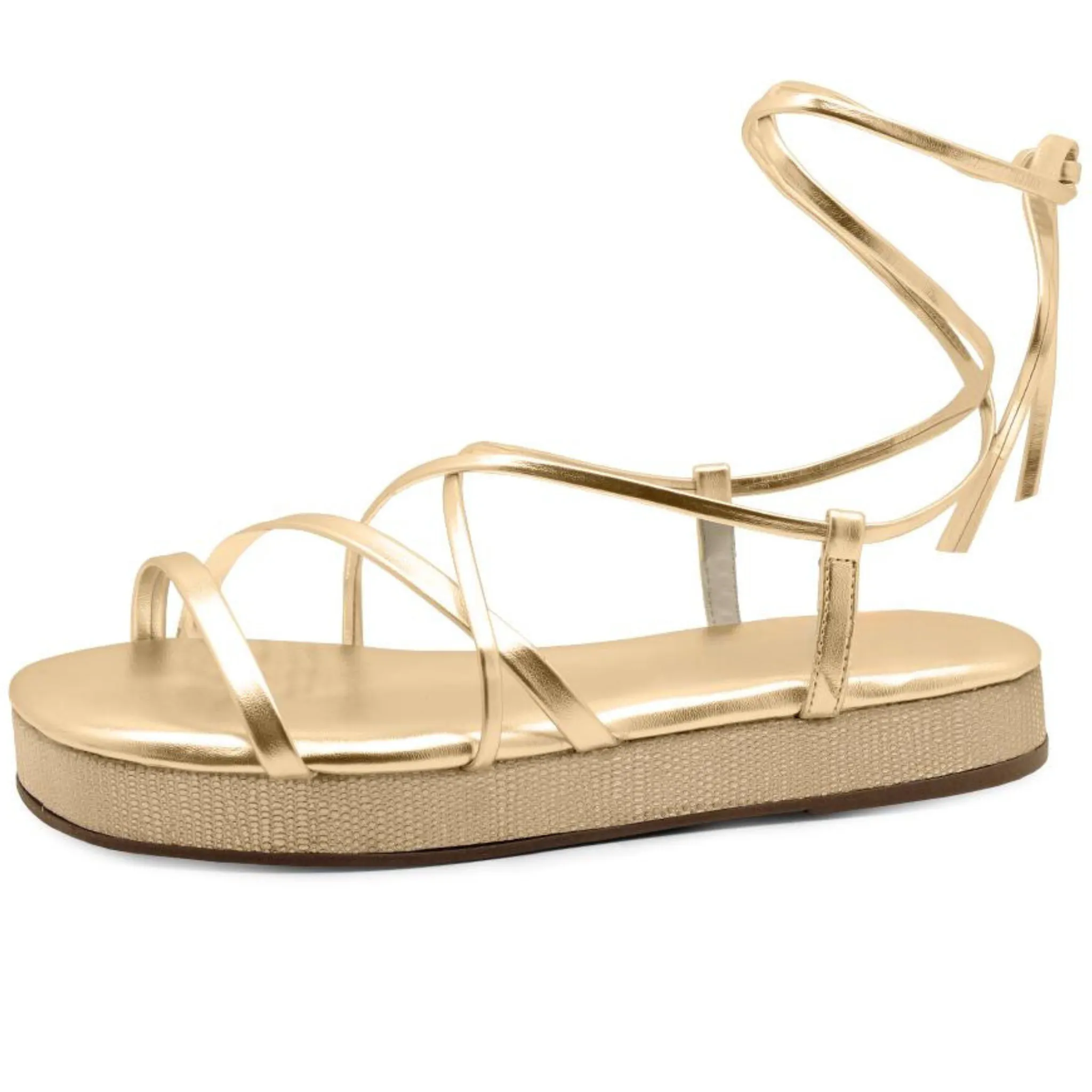 Gold Strappy Tie-Up Flatform Sandals