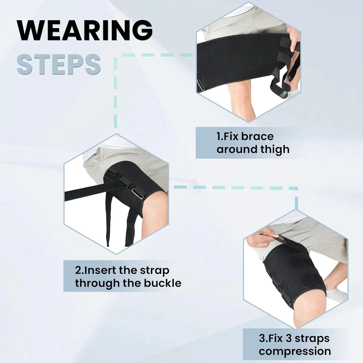 Hamstring Compression Sleeve with 3 Adjustable Straps,Thigh Compression