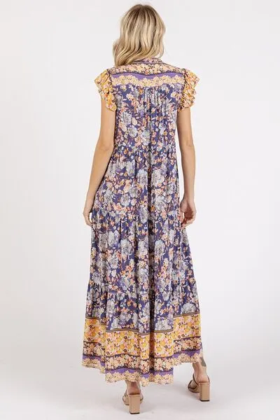 Hazel Blues® |  Mittoshop Floral Ruffled Notched Cap Sleeve Maxi Dress
