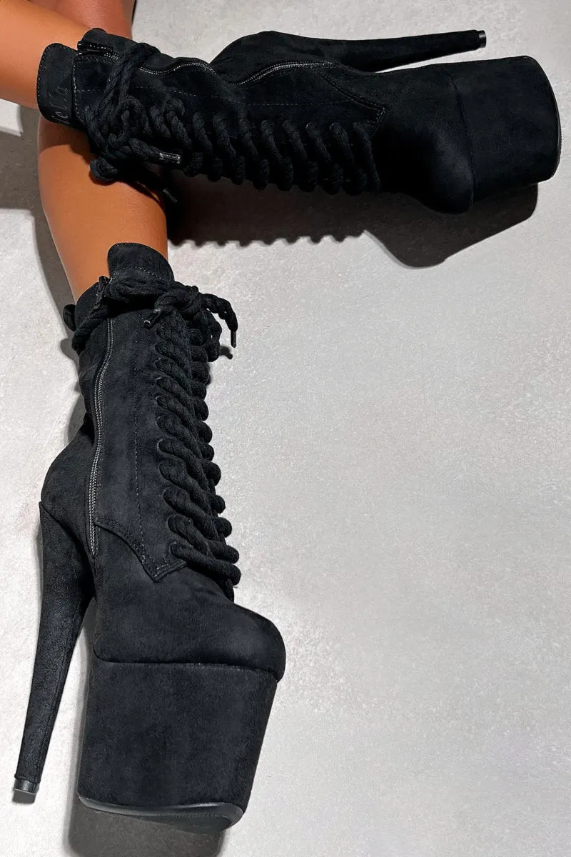 Hella Heels BabyDoll All Tied Up 7inch Boots - Black Rope