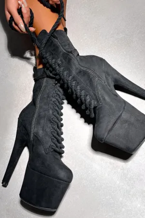 Hella Heels BabyDoll All Tied Up 7inch Boots - Black Rope