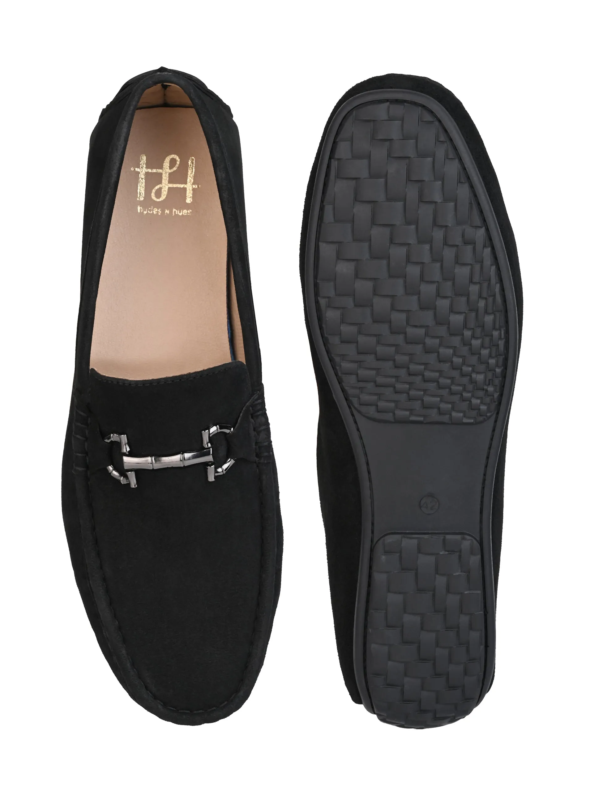 Hydes N Hues Black Suede Leather Casual Loafers for Men