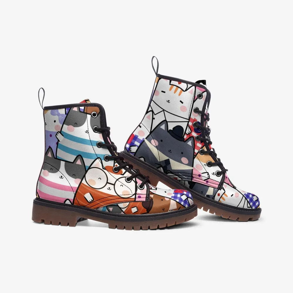 Kawaii Nerdy Kittens Vegan Leather Unisex Boots