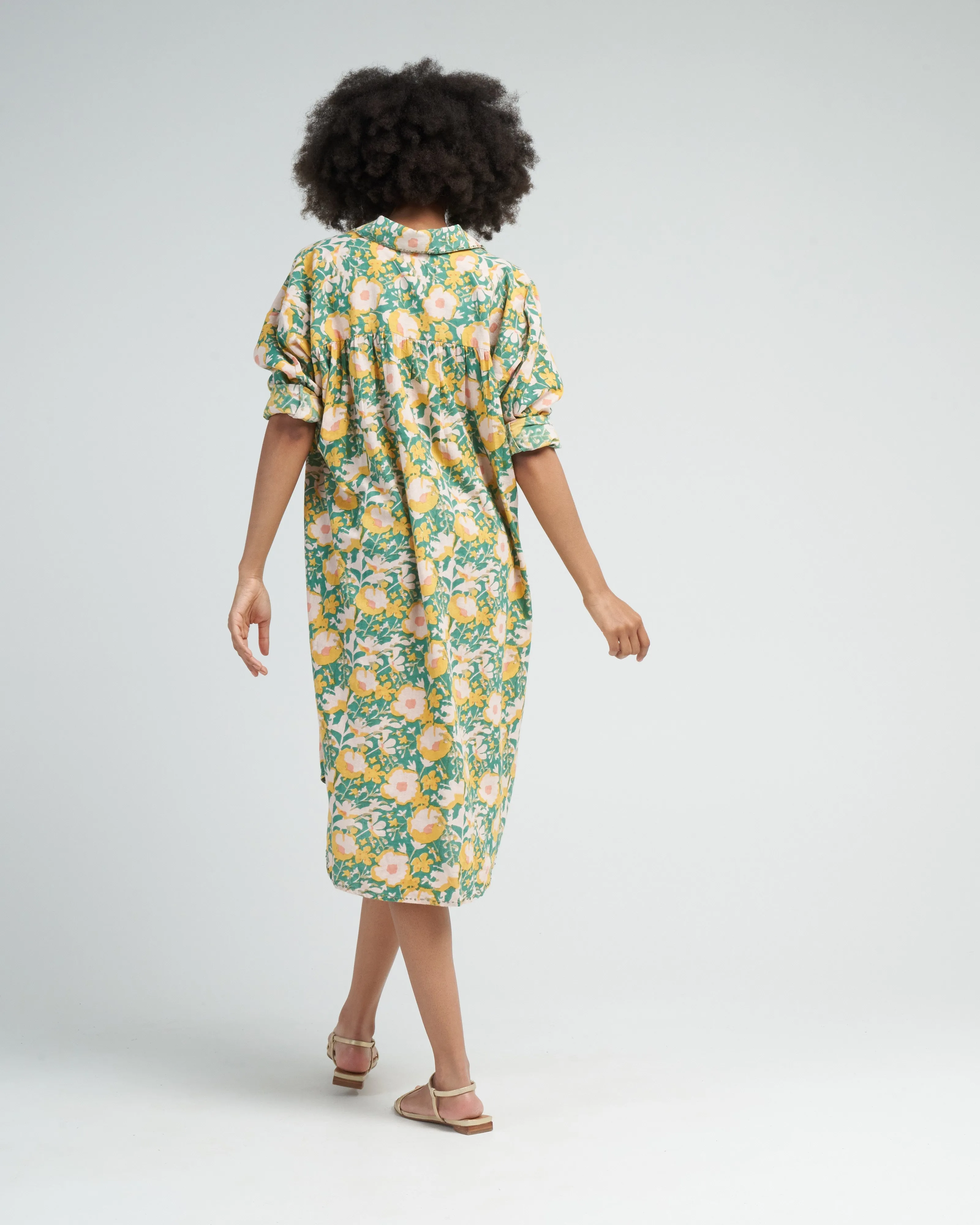 kyoto house dress in camelia bloom - green